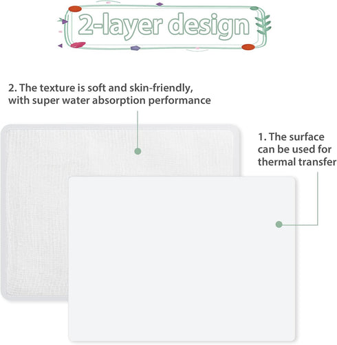 Sublimation Blank Baby Burp Cloths 5 Pieces Blank Baby Bibs Soft Absorbent Burping Cloth Solid White Unisex Boys Girls Burp Cloth Set Newborn Towe...